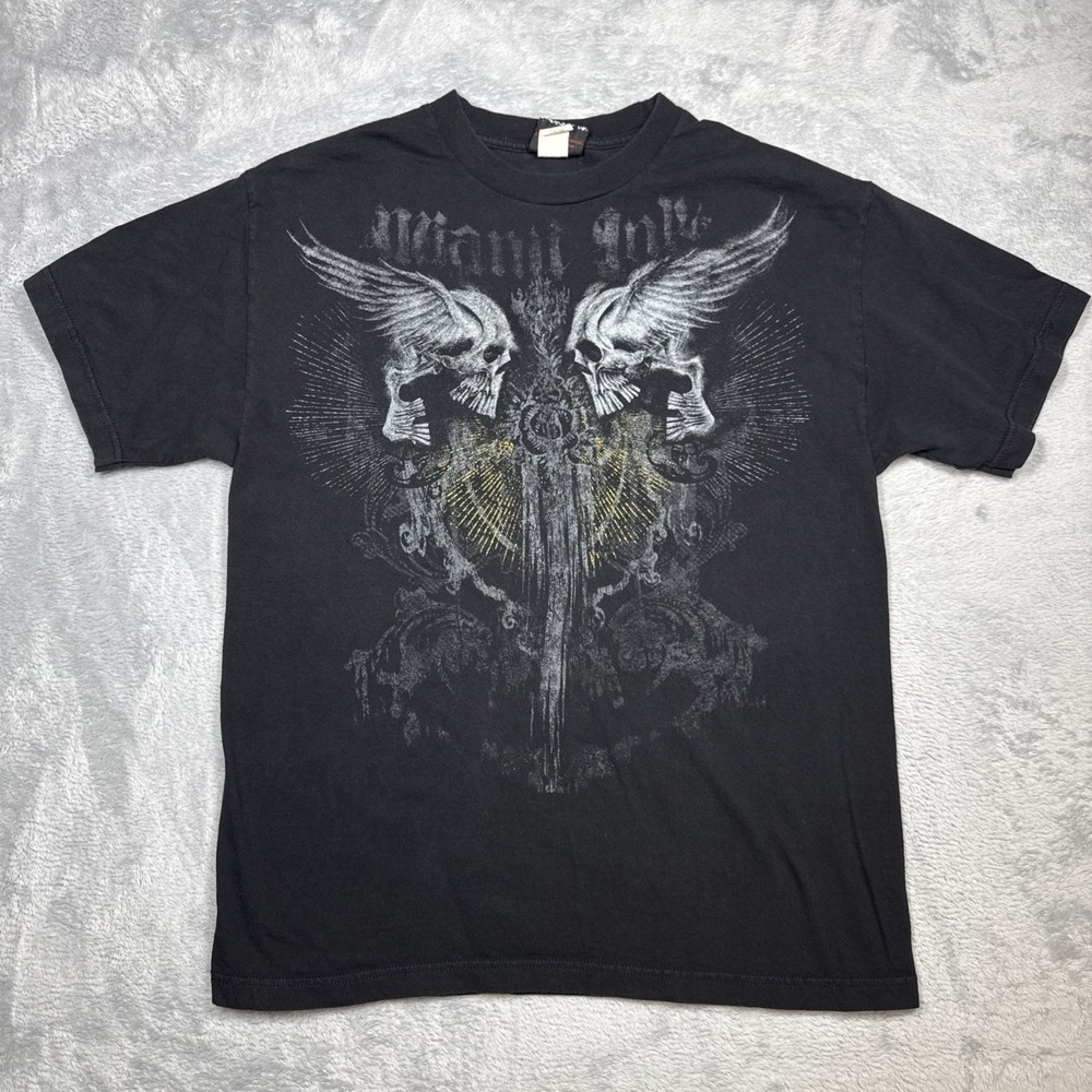 Miami Ink Shirt Men L Black Skulls Sword Grunge Biker Skater Streetwear Emo Y2K